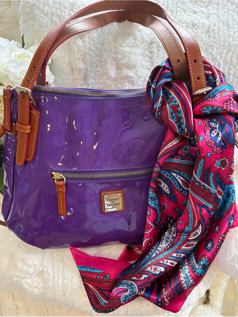 Dooney & Bourke Purple Patent Leather Shoulder Bag Tote 🎥